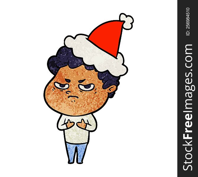 Textured Cartoon Of A Angry Man Wearing Santa Hat