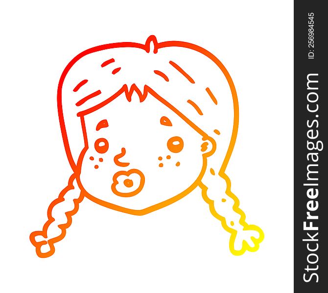 warm gradient line drawing of a cartoon girls face