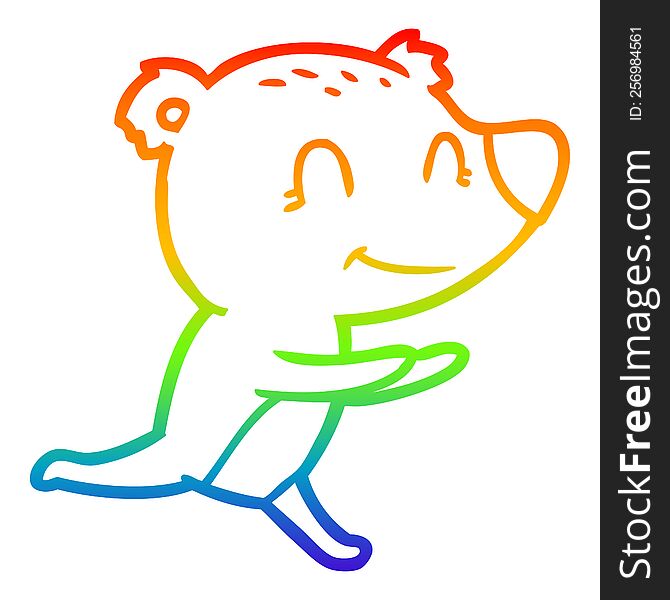 rainbow gradient line drawing of a running polar bear cartoon