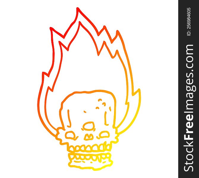 Warm Gradient Line Drawing Spooky Cartoon Flaming Skull
