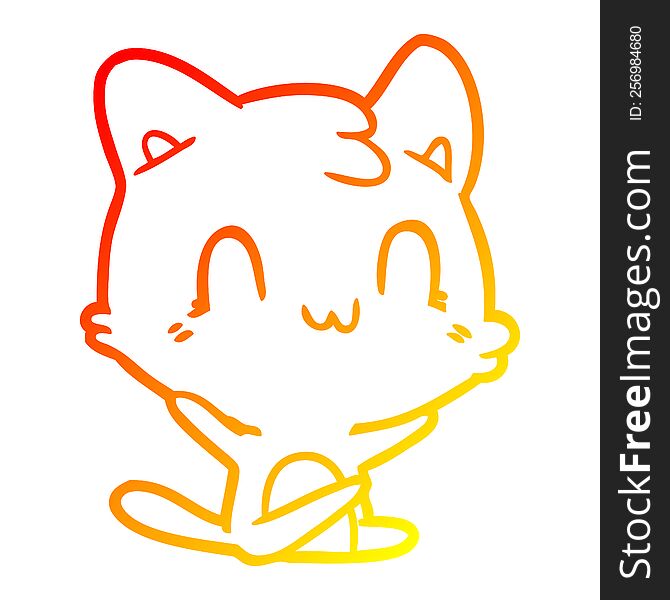 warm gradient line drawing of a cartoon happy cat