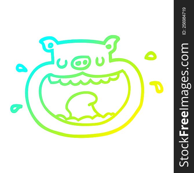 cold gradient line drawing of a cartoon obnoxious pig