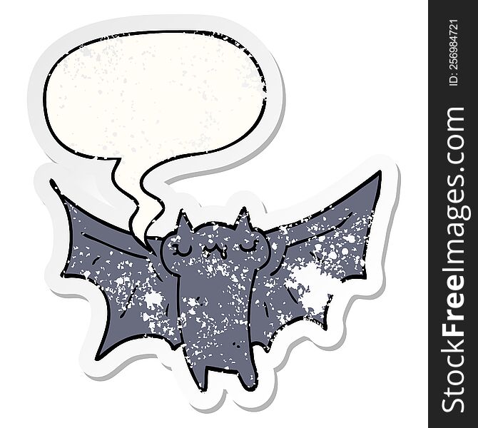 Cute Cartoon Halloween Bat And Speech Bubble Distressed Sticker