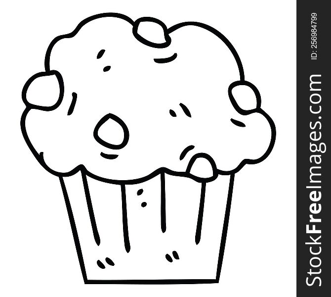 line drawing quirky cartoon chocolate muffin cake. line drawing quirky cartoon chocolate muffin cake
