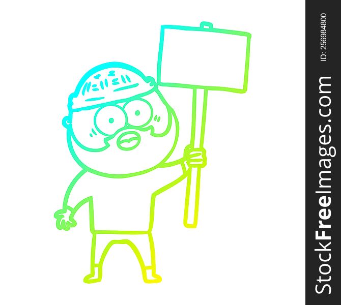 cold gradient line drawing of a cartoon bearded man with signpost
