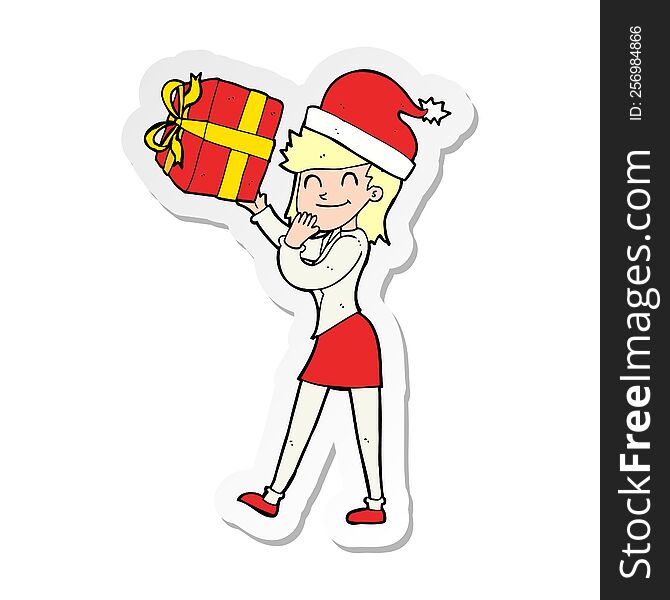 sticker of a cartoon woman with present