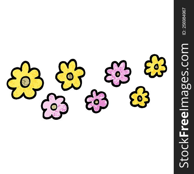 grunge textured illustration cartoon decorative flowers