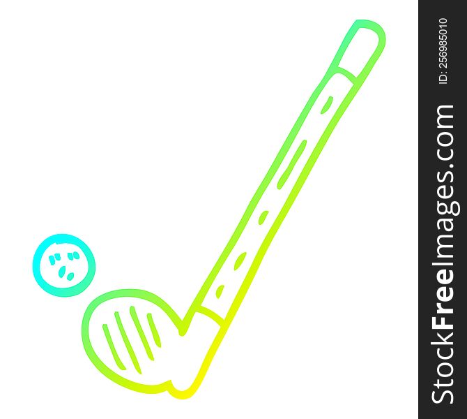 cold gradient line drawing of a cartoon golf club and ball