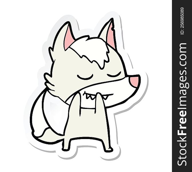 sticker of a laughing cartoon wolf