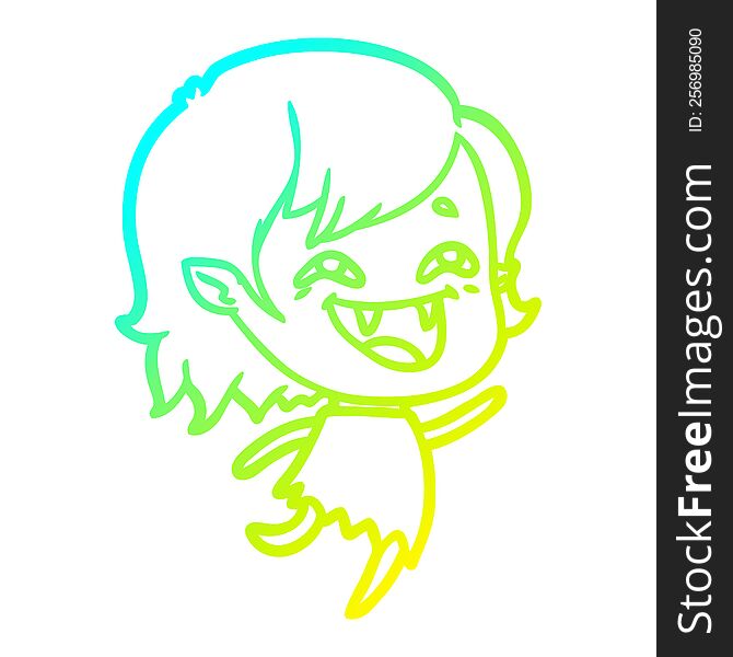 cold gradient line drawing of a cartoon laughing vampire girl