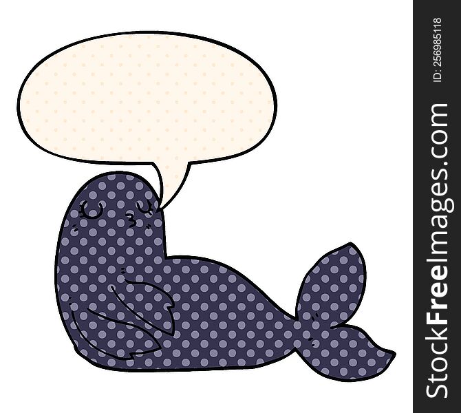 cartoon seal with speech bubble in comic book style