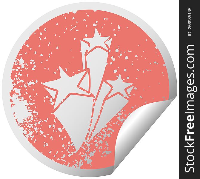 Quirky Distressed Circular Peeling Sticker Symbol Stars