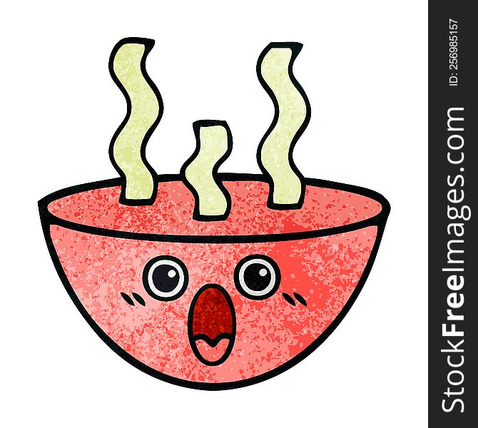 Retro Grunge Texture Cartoon Bowl Of Hot Soup