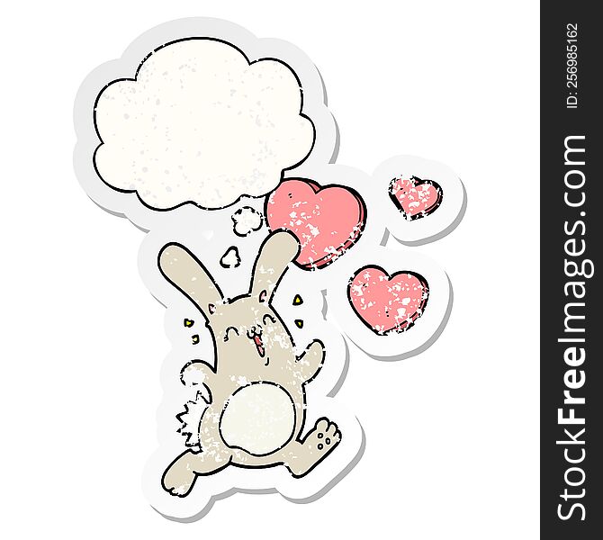 Cartoon Rabbit In Love And Thought Bubble As A Distressed Worn Sticker