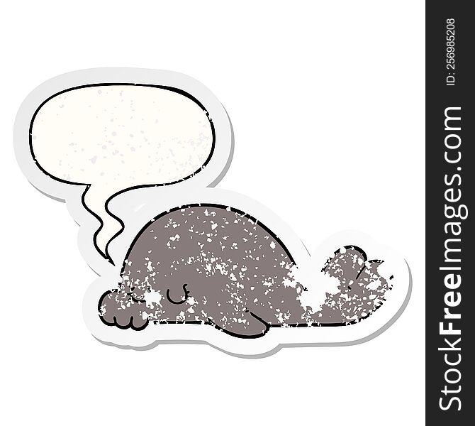 cartoon seal with speech bubble distressed distressed old sticker. cartoon seal with speech bubble distressed distressed old sticker