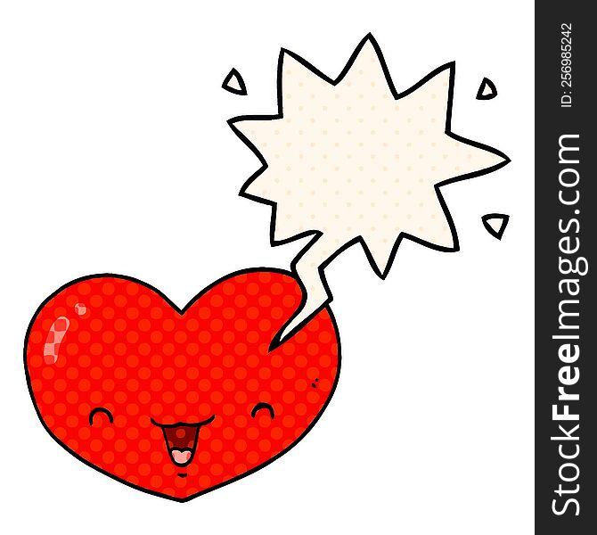 Cartoon Love Heart Character And Speech Bubble In Comic Book Style