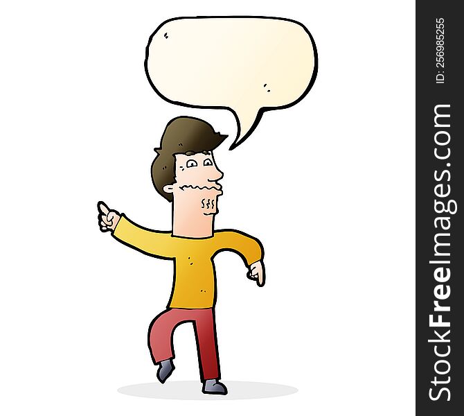 Cartoon Worried Man Pointing With Speech Bubble