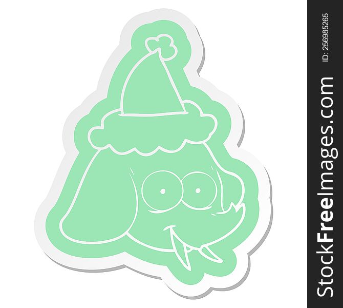 quirky cartoon  sticker of a elephant face wearing santa hat