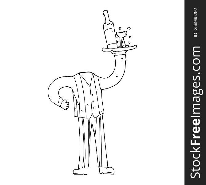 freehand drawn black and white cartoon headless waiter (add own photos
