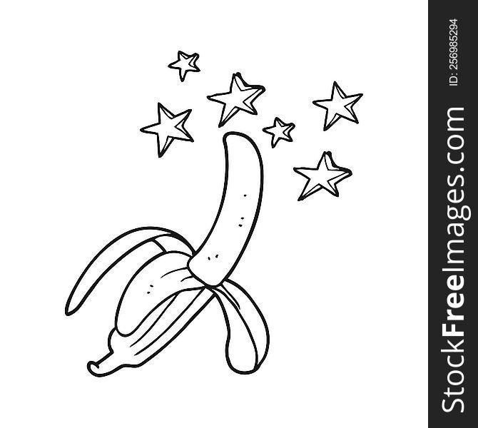 freehand drawn black and white cartoon amazing banana