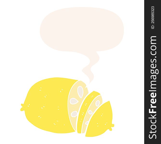 cartoon sliced lemon with speech bubble in retro style