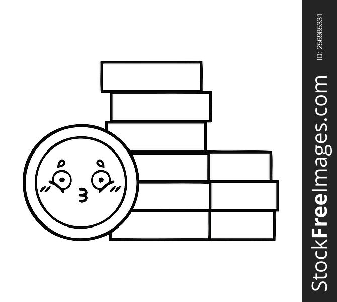 line drawing cartoon of a coins. line drawing cartoon of a coins