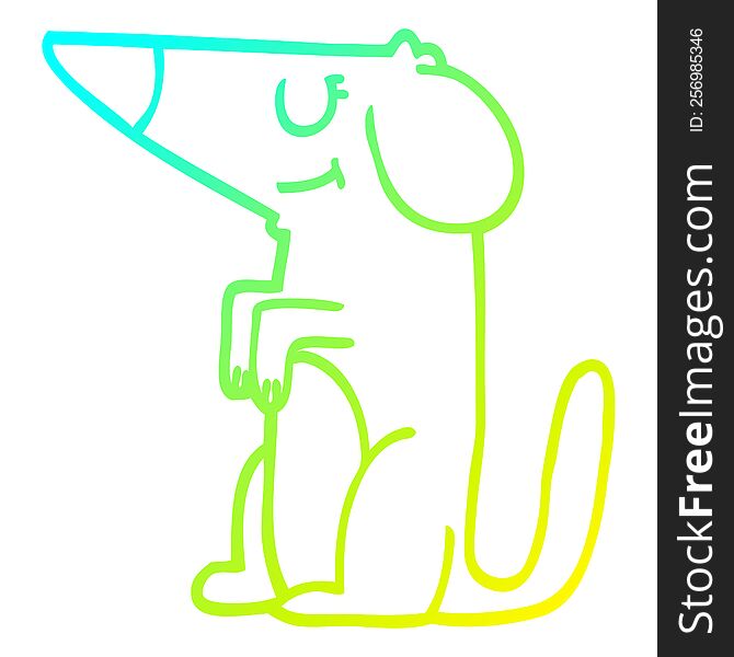 cold gradient line drawing of a cartoon well behaved dog