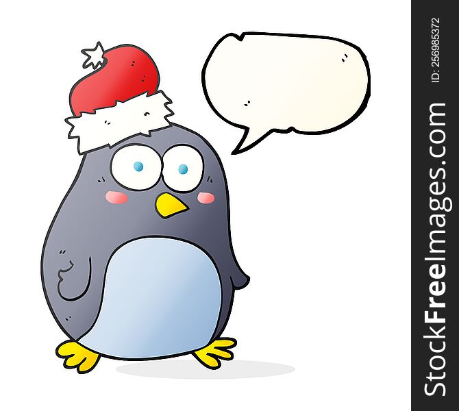 freehand drawn speech bubble cartoon penguin