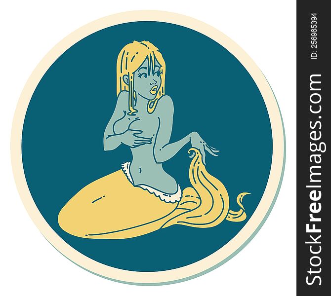 sticker of tattoo in traditional style of a mermaid. sticker of tattoo in traditional style of a mermaid