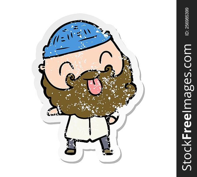 Distressed Sticker Of A Man With Beard Sticking Out Tongue