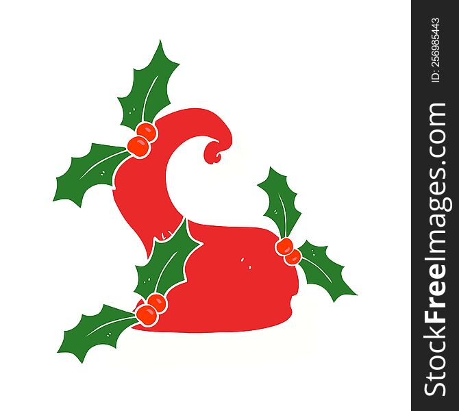 flat color illustration of christmas holly hat. flat color illustration of christmas holly hat