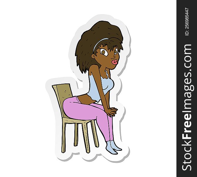 sticker of a cartoon woman posing on chair