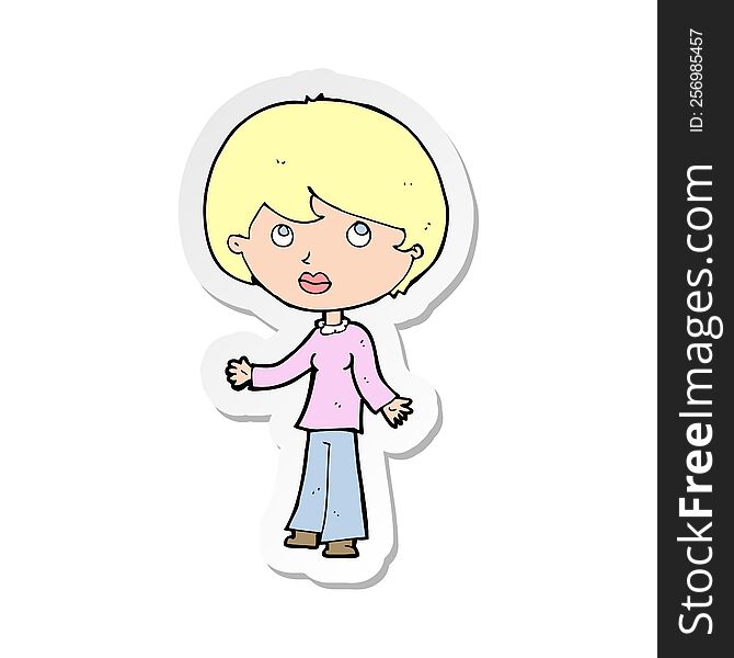 sticker of a cartoon woman thinking