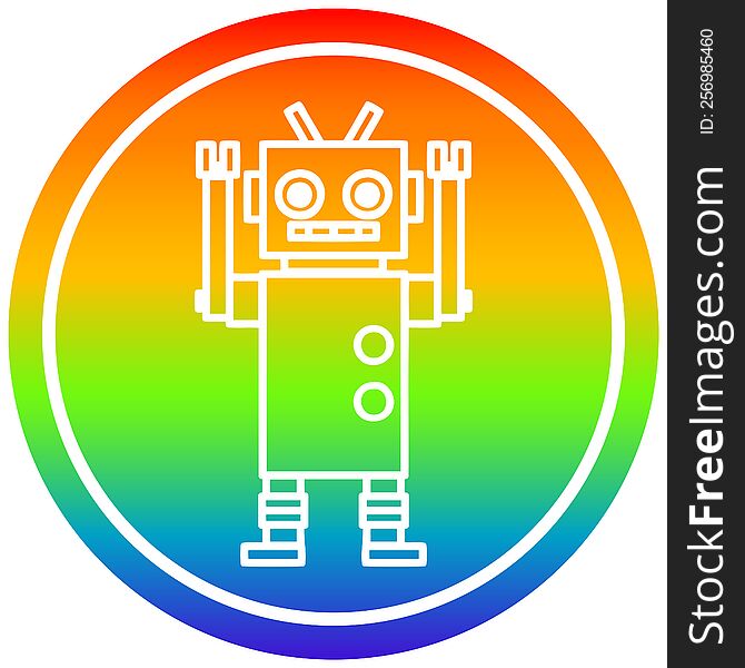 dancing robot circular icon with rainbow gradient finish. dancing robot circular icon with rainbow gradient finish