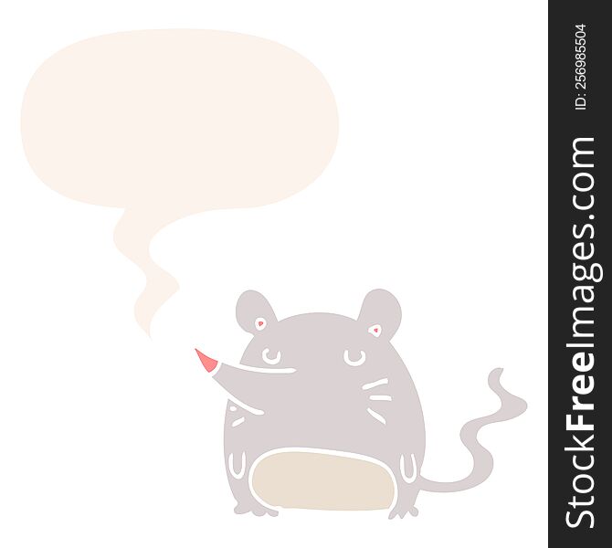 Cartoon Mouse And Speech Bubble In Retro Style