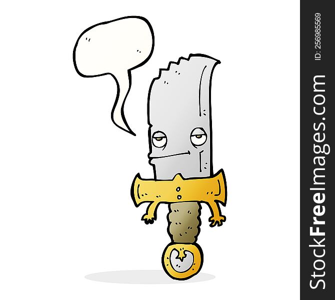 Knife Cartoon Character With Speech Bubble