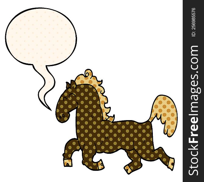 Cartoon Stallion And Speech Bubble In Comic Book Style