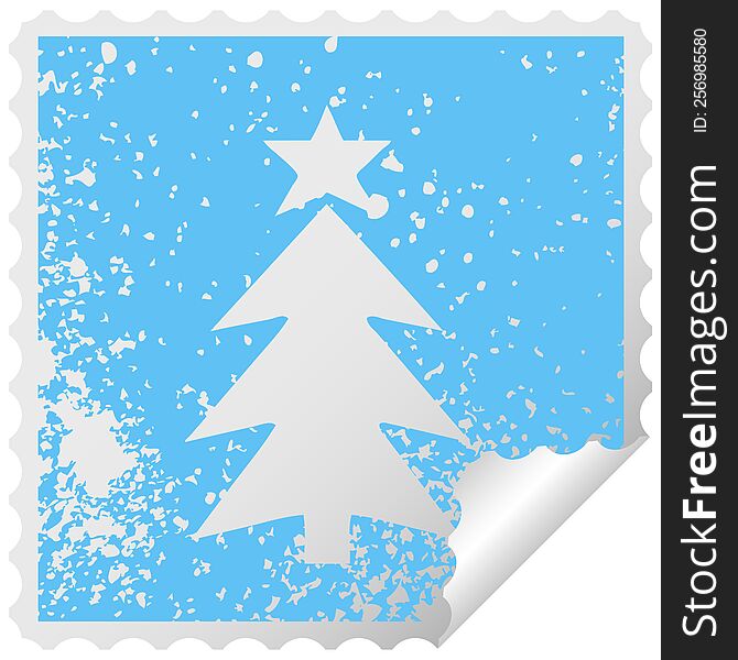 distressed square peeling sticker symbol of a christmas tree