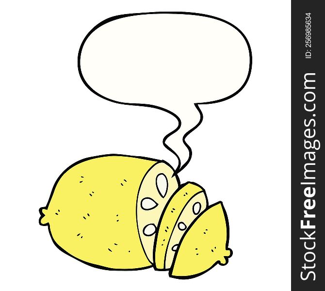 cartoon sliced lemon with speech bubble. cartoon sliced lemon with speech bubble