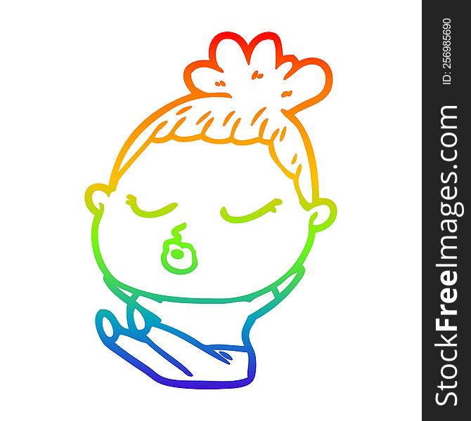 rainbow gradient line drawing of a cartoon calm woman