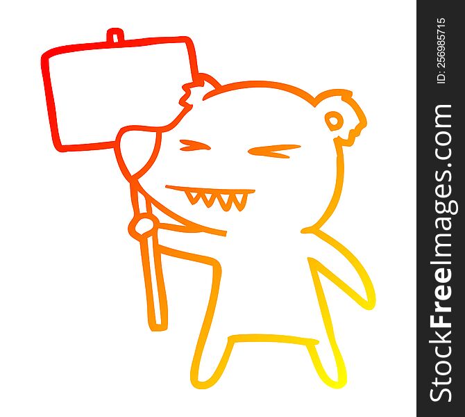 warm gradient line drawing of a angry bear cartoon protesting