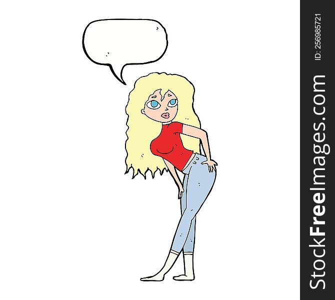 cartoon attractive woman looking surprised with speech bubble