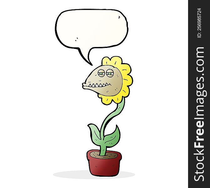 cartoon monster flower with speech bubble