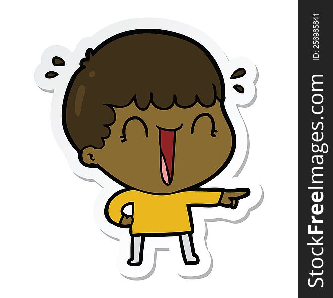 sticker of a laughing cartoon man pointing finger