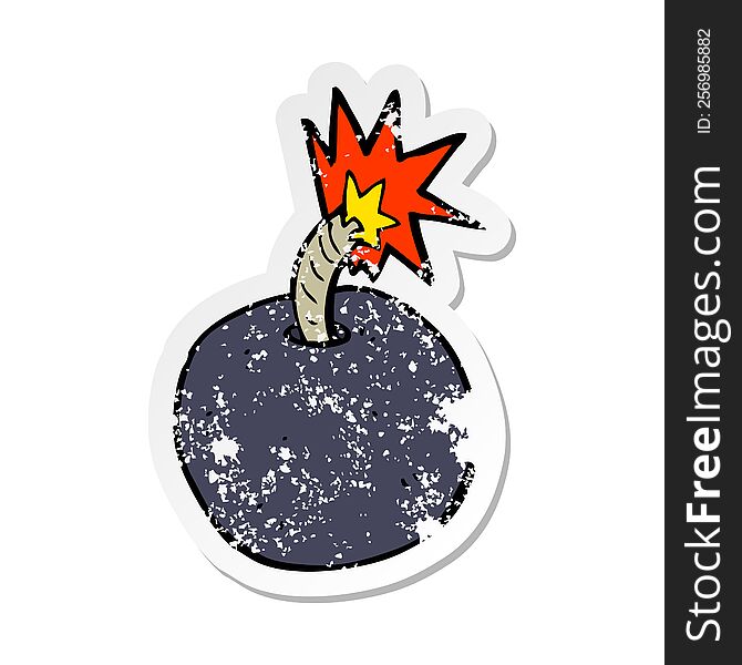 Retro Distressed Sticker Of A Cartoon Burning Bomb