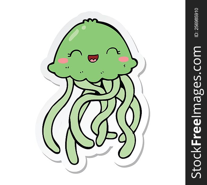 Sticker Of A Cute Cartoon Jellyfish