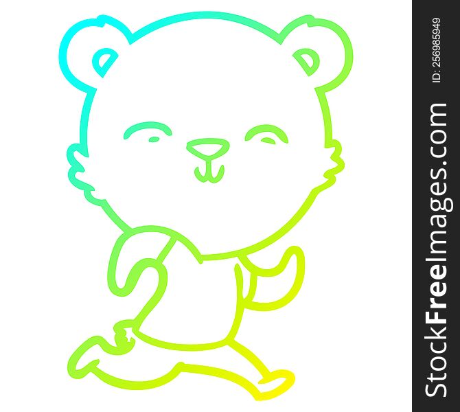 cold gradient line drawing of a happy cartoon bear jogging