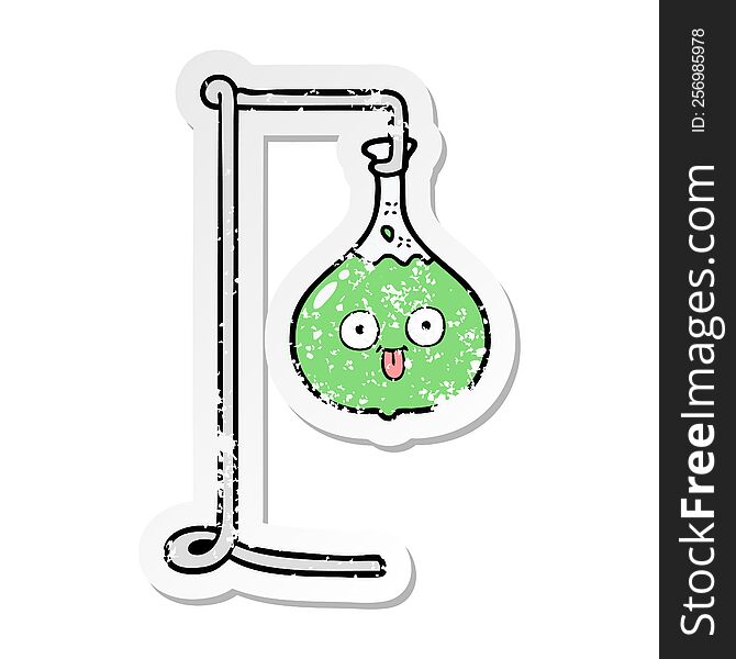 distressed sticker of a cartoon science experiment