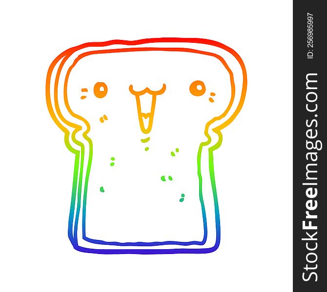 rainbow gradient line drawing of a cute cartoon toast