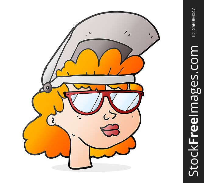 cartoon woman with welding mask and glasses